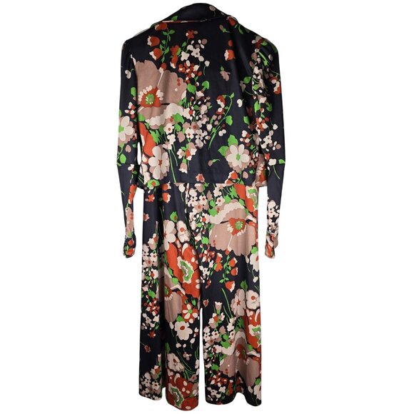 Vtg 60s XS 2 Pc SET Pants Sheer Crop Shirt Hi Waist Flares FLOWER POWER Outfit - Picture 6 of 13